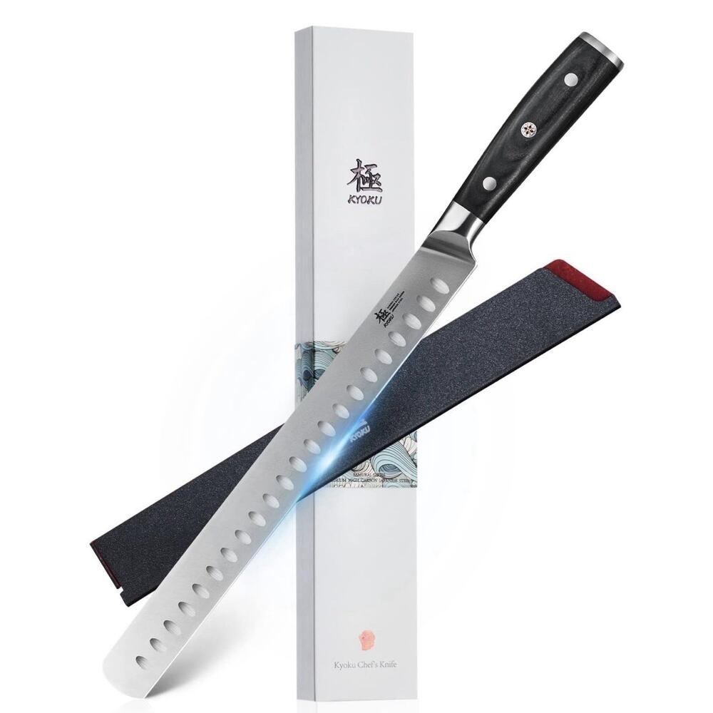 12" Slicing Knife, Samurai Series Brisket Knife for Meat Cutting with Pakkawood